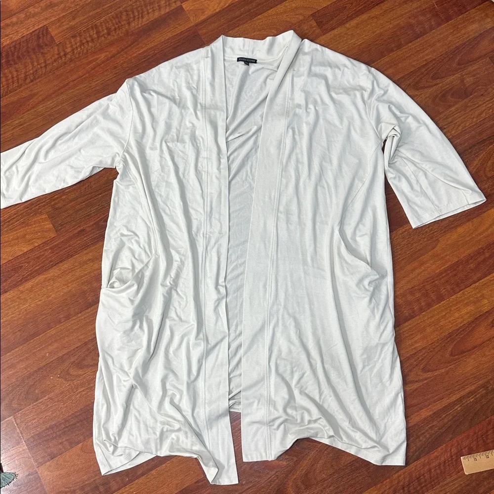 EILEEN FISHER Tencel Long White Open Front Cardigan XL